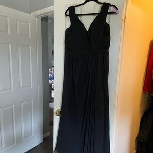 Black bridesmaids dress. Off shoulder with slit